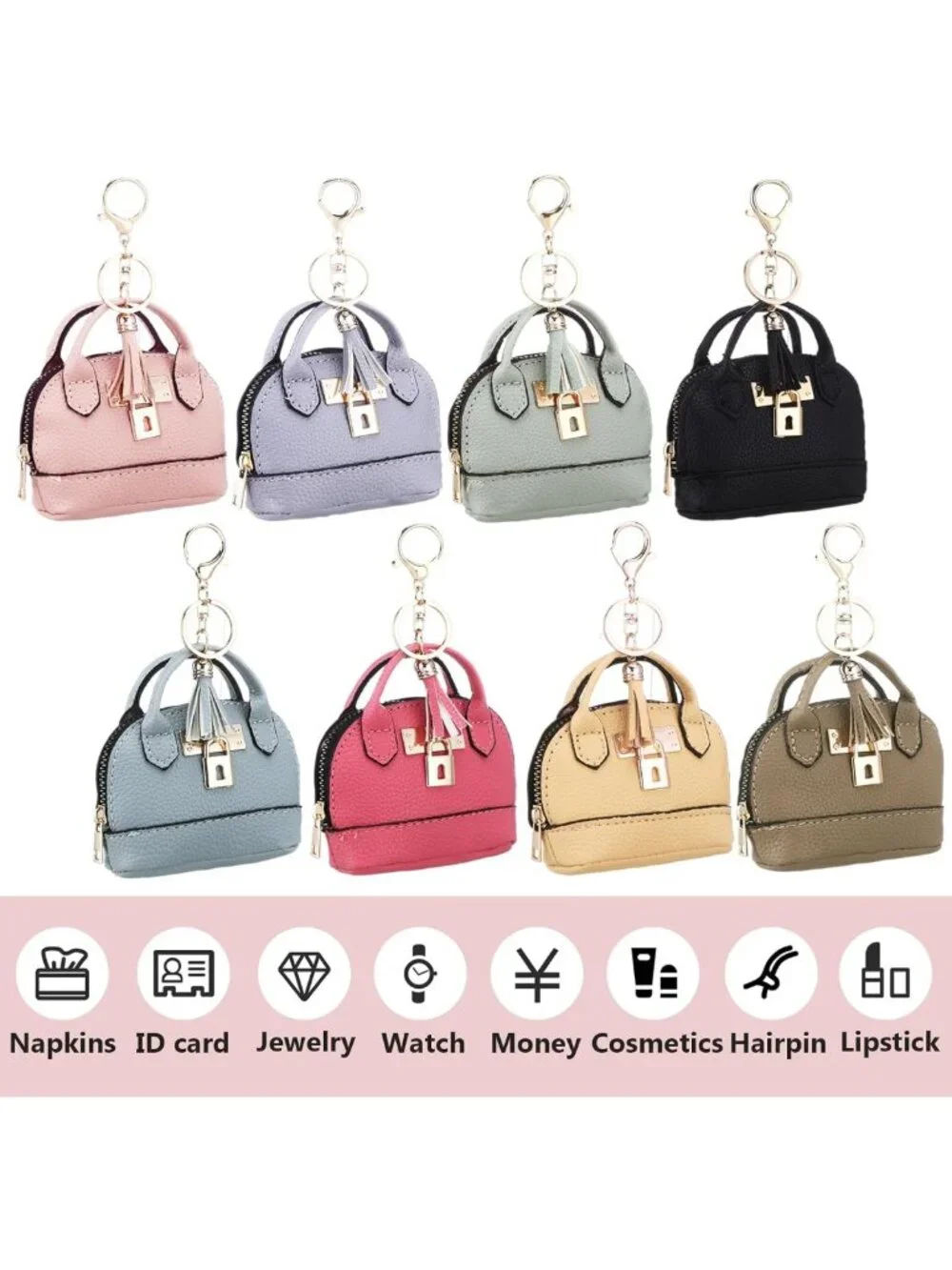 Cute Mini Coin Purse Keychain Set - 8 Pcs PU Leather Makeup Bags & Card Holders